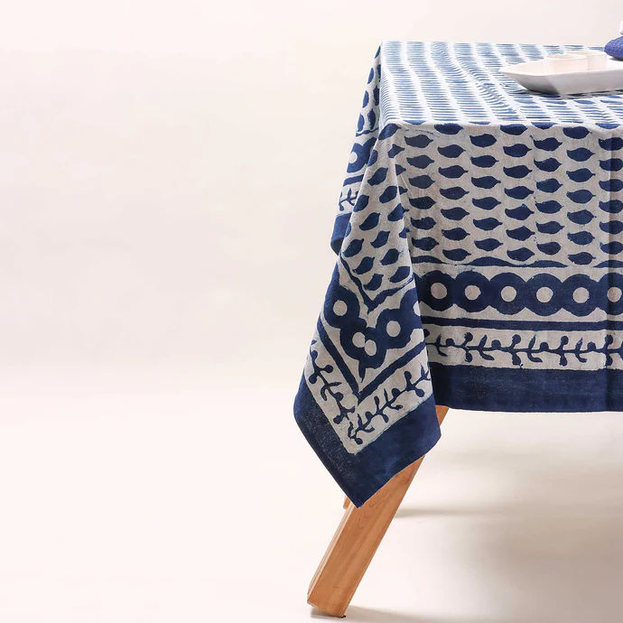 Premium Hand Block Leaf Print Cotton Top Dining Table Cloth Design